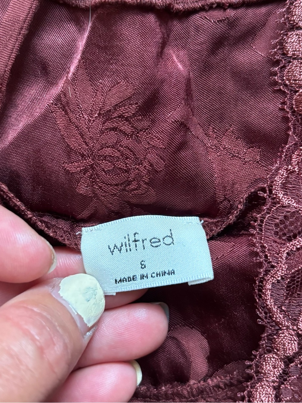 Aritzia  Burgundy Lace-Trim Slip Dress with Side Slit - Picture 8 of 8